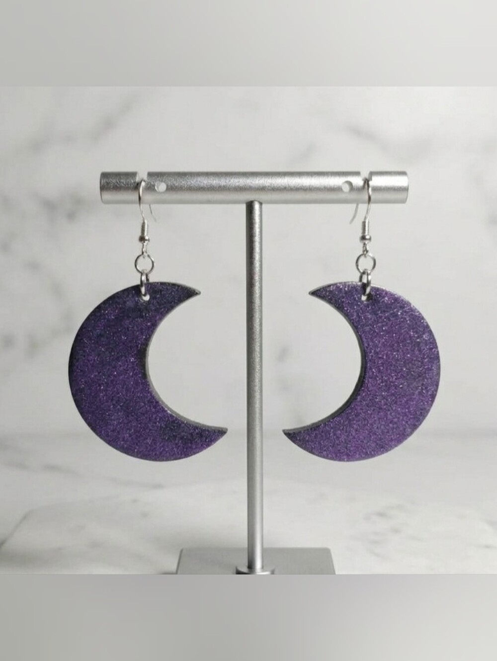 Crescent Moon Earrings • Shimmer Purple Celestial Dangles